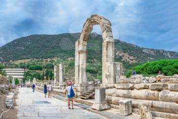 Ephesus, Turkey – 07.17.2019. Ruins of antique Ephesus city on a sunny summer day
