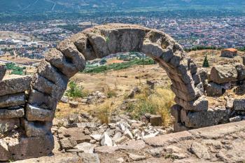 Ruins of the Ancient Greek city Pergamon in Turkey on a sunny summer day