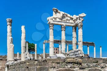 Pergamon, Turkey -07.22.2019. Ruins of the Temple of Dionysos in the Ancient Greek city Pergamon, Turkey