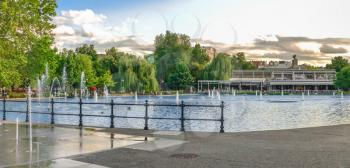 Plovdiv, Bulgaria - 07.24.2019. Singing Fountains in the Tzar Simeon Garden in Plovdiv, Bulgaria, the main street on a sunny summer day