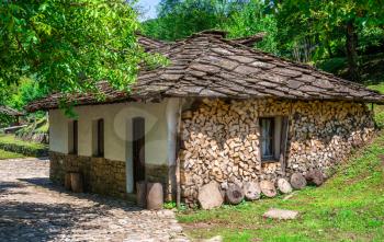 Old traditional house in the Etar Architectural Ethnographic Complex in Bulgaria on a sunny summer day