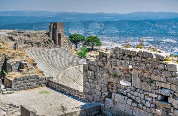 The ruins of an Ancient Theatre in the greek city of Pergamon in Turkey on a sunny summer day