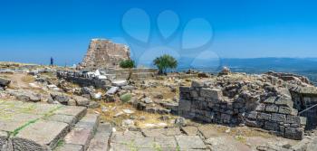 Pergamon, Turkey -07.22.2019. Ruins of the Ancient Greek city Pergamon in Turkey on a sunny summer day