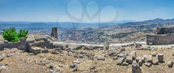 Ruins of the Ancient Greek city Pergamon in Turkey on a sunny summer day. Big size panoramic view