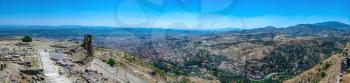Ruins of the Ancient Greek city Pergamon in Turkey on a sunny summer day. Big size panoramic view