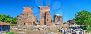 Ruins of the Red Basilica or Temple of Serapis in the Ancient Greek city Pergamon in Turkey on a sunny summer day