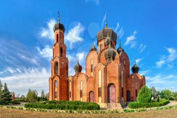 Church of St. Nicholas in Rybakovka, Odessa region, Ukraine, on a sunny summer day