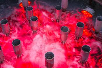 Shabo, Ukraine 09.29.2019. Light and music fountain with wine icon symbols in the Shabo winery, Odessa region, Ukraine