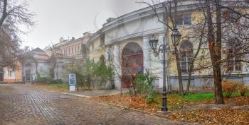 Odessa, Ukraine 11.28.2019.   Vorontsov Palace in Odessa, Ukraine, on a foggy autumn day