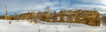 Mykulyntsi, Ukraine 01.06.2020. The ruins of the old castle in the village of Mykulyntsi, Ternopil region of Ukraine, on a winter day