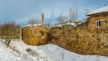 Mykulyntsi, Ukraine 01.06.2020. The ruins of the old castle in the village of Mykulyntsi, Ternopil region of Ukraine, on a winter day