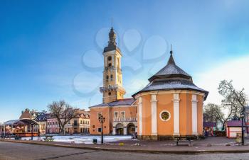 Kamianets-Podilskyi, Ukraine 01.07.2020. The old Town hall of Kamianets-Podilskyi historical centre on a sunny winter morning