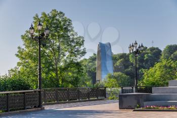 Kyiv, Ukraine 07.11.2020.  Vladimirskaya Gorka park in Kyiv, Ukraine, on a sunny summer morning