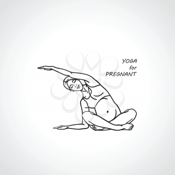 Yoga for pregnant woman. Silhouette of the pregnant woman on white background. Vector illustration.