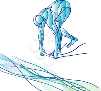 The professional swimmer starts to dive on the competition. Vector color silhouette illustration on white background