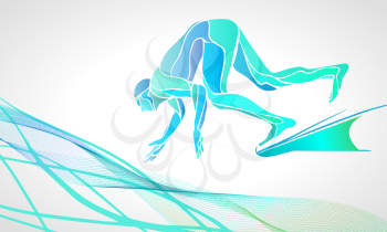 The professional swimmer starts to dive on the competition. Vector color silhouette illustration on white background