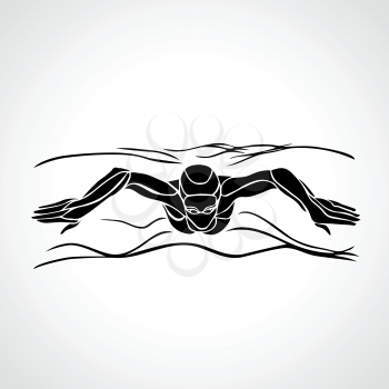 Breaststroke Female Swimmer Black Silhouette. Sport swimming, Breast stroke, front view. Vector Professional Swimming Illustration