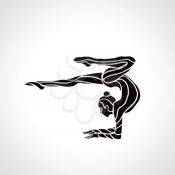 Creative silhouette of gymnastic girl. Art gymnastics, black and white vector illustration