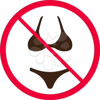 No entry in swimsuits sign. No bikini. No beach clothes. Naturism sign, means nude people only, no textile -- vector illustration
