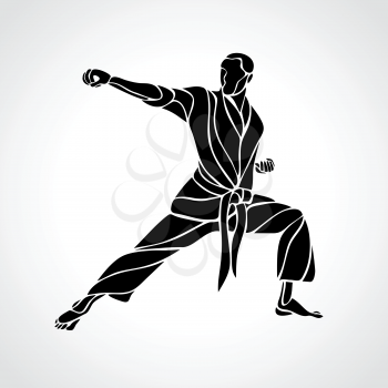 Man in a karate pose. Martial arts man silhouette. Detailed vector illustration of a martial arts master