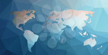 World map vector illustration in polygonal style on geometric blue background