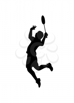 Silhouette of professional badminton player. Vector illustration