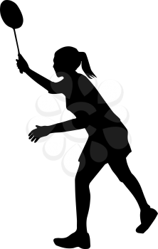 Silhouette of professional female badminton player. Vector illustration