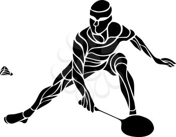 Creative silhouette of professional Badminton player doing smash shot. Vector illustration.