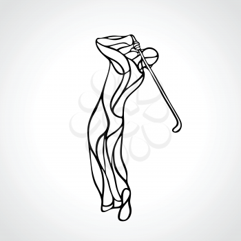 Golf Sport Silhouette of Golfer finished hitting Tee-shot. Outline vector eps 8