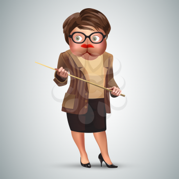 Vector illustration of cartoon old ass headed teacher holding a pointer. Eps 10