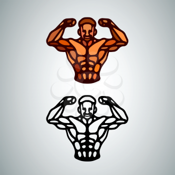 Bodybuilder Logo Template. Vector object and Icons for Sport Label, Gym Badge, Fitness Logo Design, Emblem Graphics.Sport Symbol, Exercise Logo, Woman Holding Weight Silhouette.