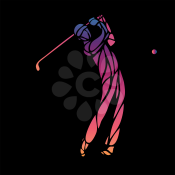Golf Sport Silhouette of Golfer finished hitting Tee-shot on black background