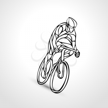 Abstract creative silhouette of bicyclist. Outline cyclist wave style logo. Side view. Vector illustration of bike