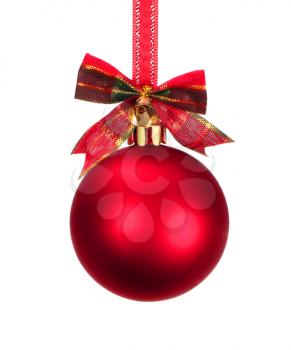 Red Christmas ball with bow isolated on white background