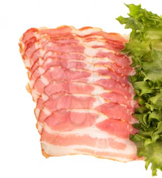Sliced pork bacon isolated on white background