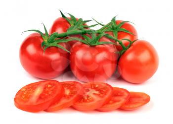 Fresh tomatoes and  tomatoes slices isolated on white background