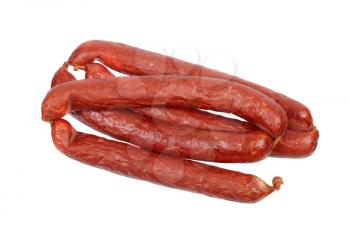 Smoked sausages  isolated on white background