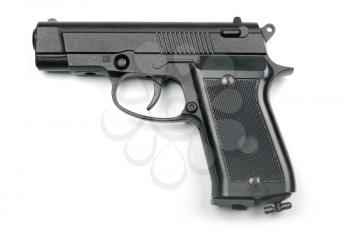 Black pneumatic pistol  isolated on white background