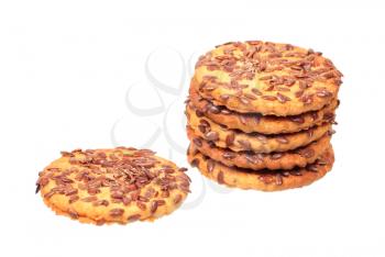 Cookies with flax seeds isolated on white background