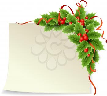 Vector illustration Christmas holly decoration in paper background. EPS 10