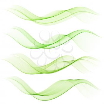 Abstract green color wave design element. Set Green wave