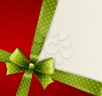 Vector Christmas card with green polka dots bow