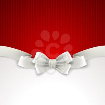 Red Christmas background with white silk bow Vector illustration