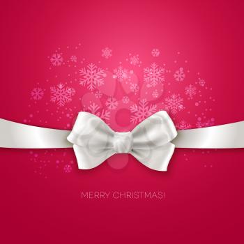 Pink Christmas background ribbon with white silk bow Vector illustration