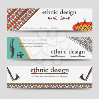 Ethnic design banners template with hand drawn elements. Vector illustration