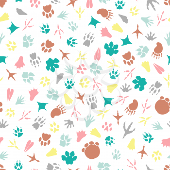 Colorful animal footprints seamless pattern. Vector illustration