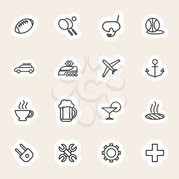 Popular travel and vacation icons set. Line icons stickers
