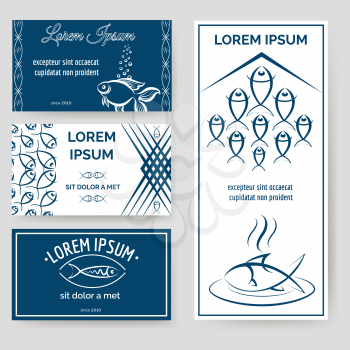 Fishing personal style. Cards set and flyer template with fish vector illustration