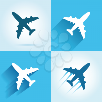 Plane icon set. Flying aircrafts colorful vector illustration