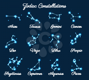 Zodiac stars. Zodiac constellations vector. Leo and Virgo, Scorpio and Libra, Aquarius and Sagitarius
